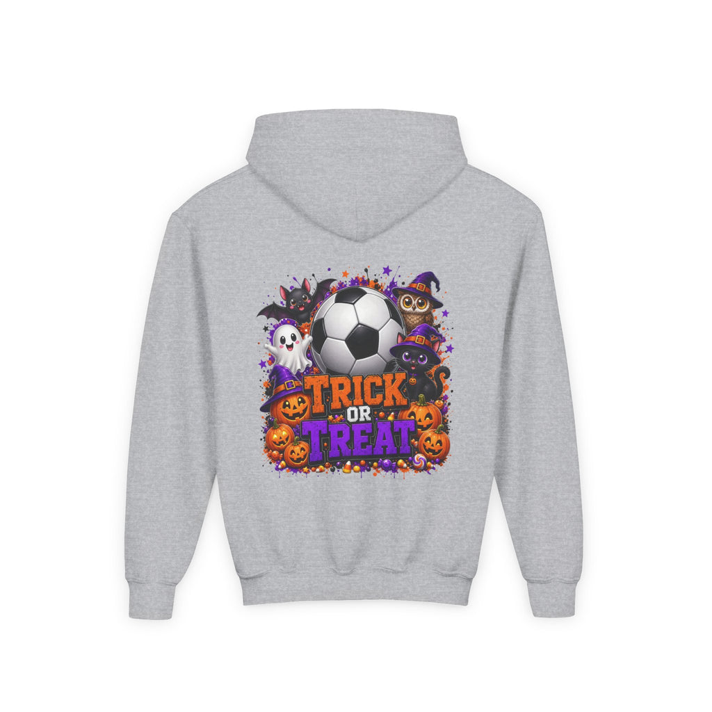 Kids Halloween Soccer Hoodie | Youth Trick or Treat Soccer Pullover | Happy Halloween Soccer Ball Hoodie | Boys Fall Hoodie | Soccer Player Gift