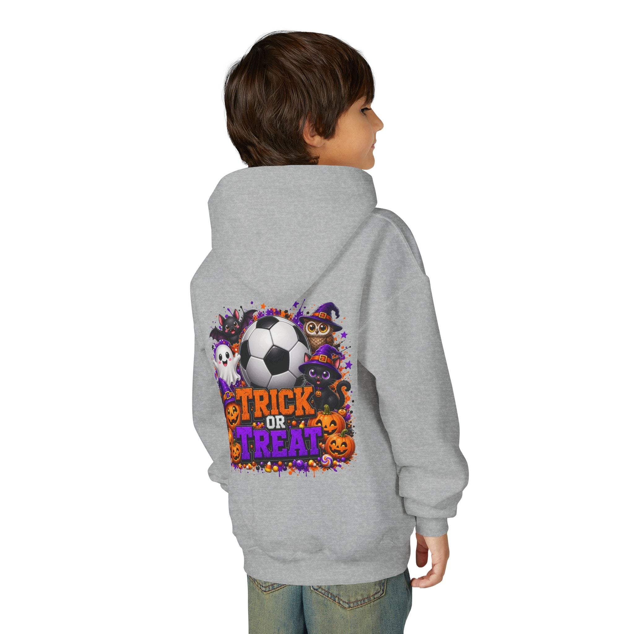 Kids Halloween Soccer Hoodie | Youth Trick or Treat Soccer Pullover | Happy Halloween Soccer Ball Hoodie | Boys Fall Hoodie | Soccer Player Gift
