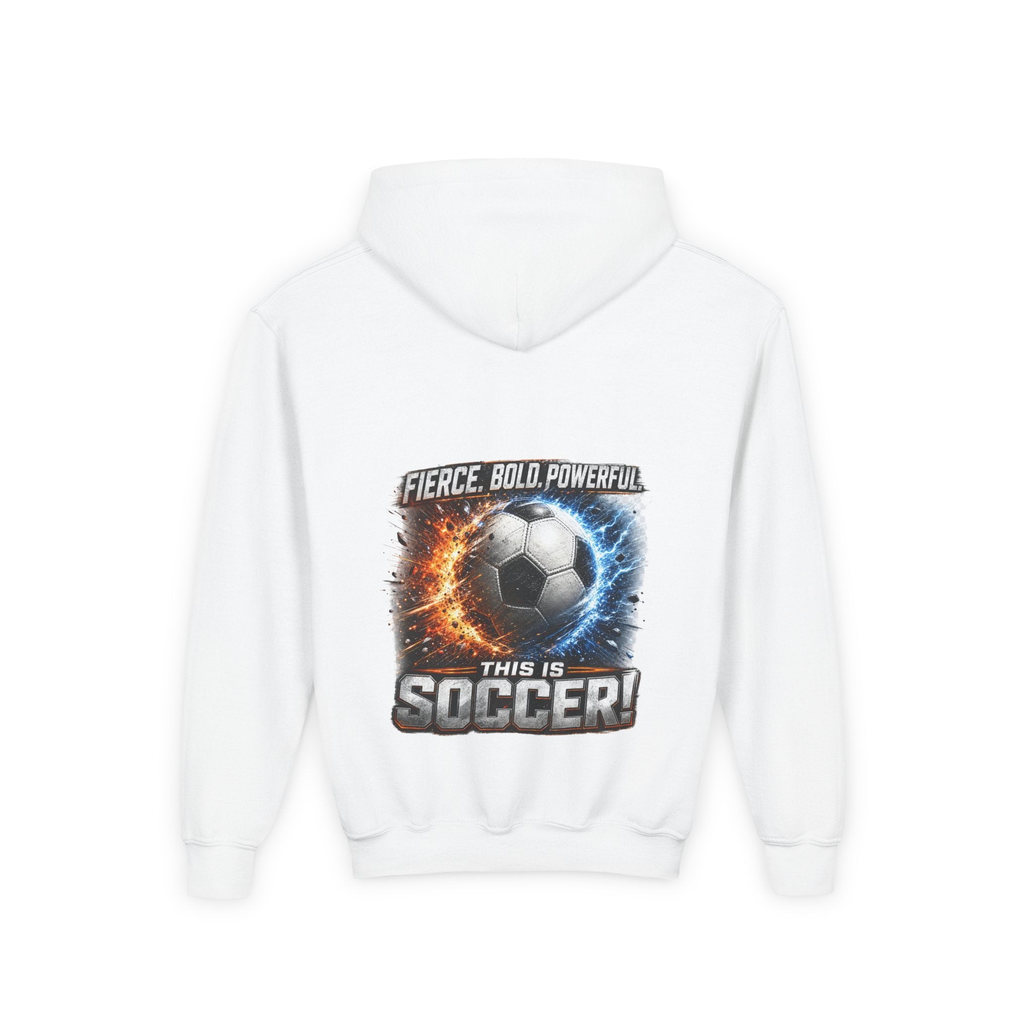 Fierce. Bold. Powerful. Soccer Hoodie | Kids Soccer Sweatshirt | Youth Soccer Gift Soccer Ball Graphic Youth Hoodie