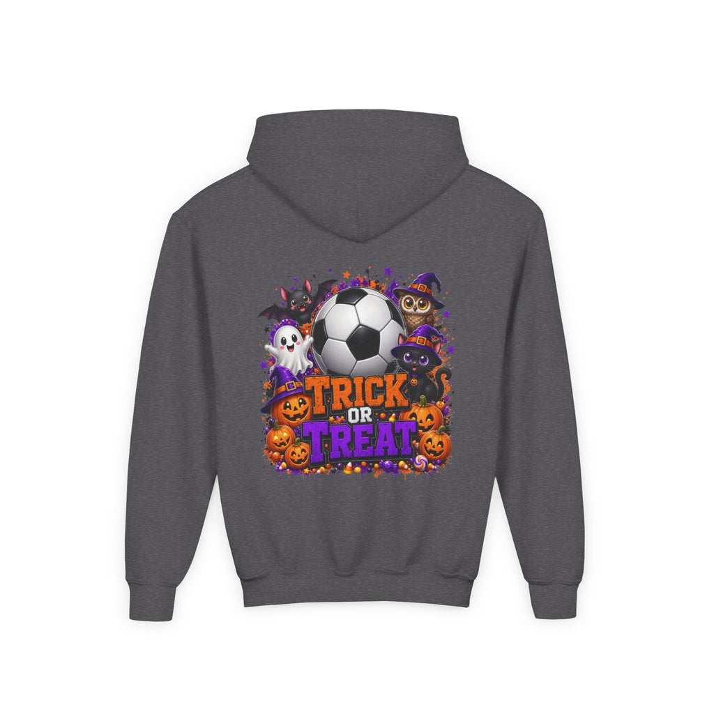 Kids Halloween Soccer Hoodie | Youth Trick or Treat Soccer Pullover | Happy Halloween Soccer Ball Hoodie | Boys Fall Hoodie | Soccer Player Gift