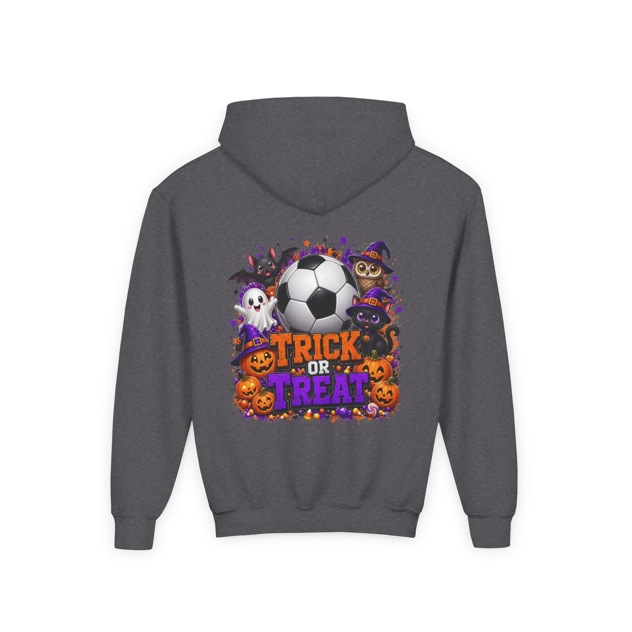 Kids Halloween Soccer Hoodie | Youth Trick or Treat Soccer Pullover | Happy Halloween Soccer Ball Hoodie | Boys Fall Hoodie | Soccer Player Gift